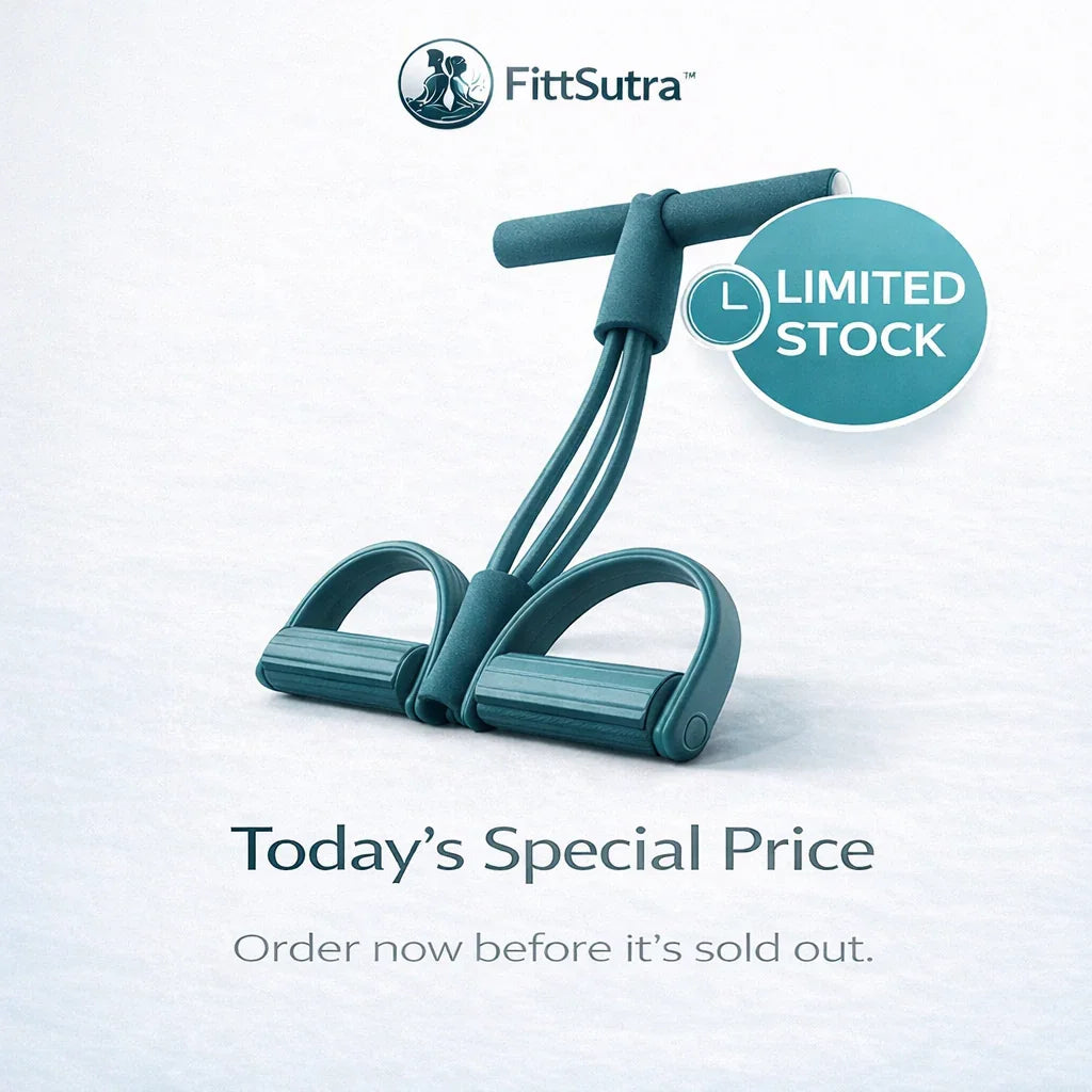 FittSutra blue resistance band exerciser with handles, limited stock offer, special price.
